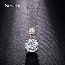 NEWBARK Round Necklace Cubic Zirconia Necklaces & Pendants Hearts & Arrows Cut Colar 4 Prongs Setting Jewelry Engagement Gift