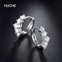HUCHE Round Hoop Earrings For Women Pave Ten 4mm AAA Cubic Zircon Luxury Copper Fashion Jewelry Bohemian Earrings HYJE104