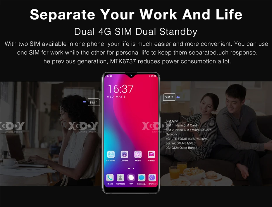 XGODY Dual 4G Sim мобильный телефон Android 9,0 6,2" 19:9 смартфон 2 Гб 16 Гб MTK6737 четырехъядерный 13,0 МП отпечаток пальца mate 20 мобильный телефон