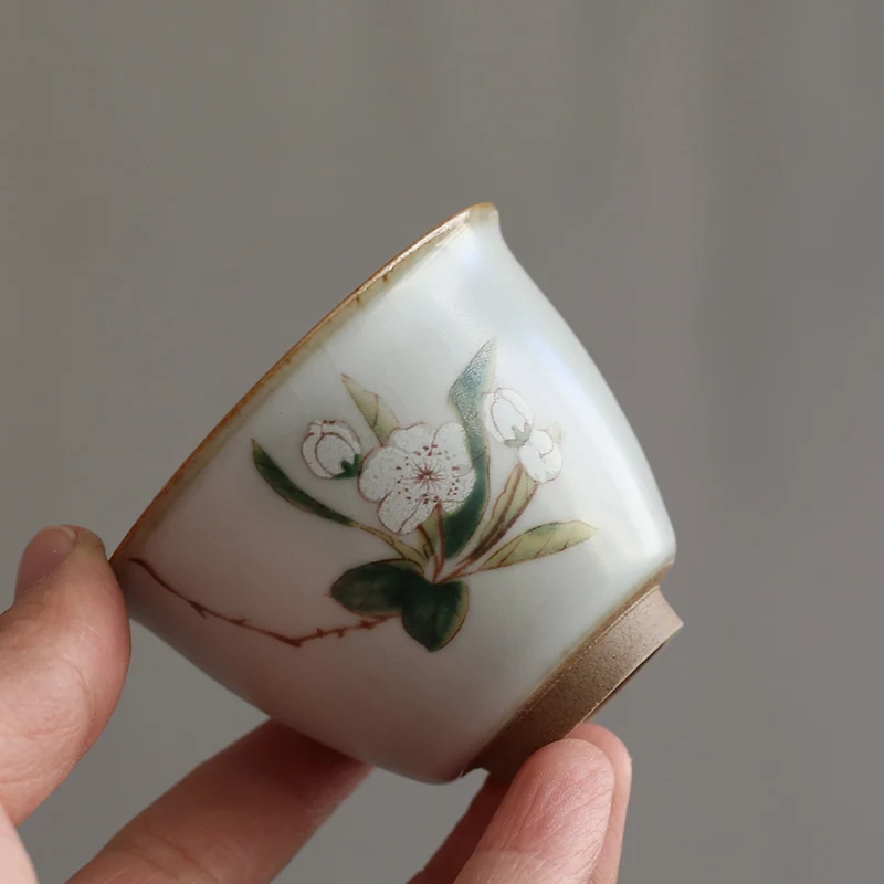 

PINNY 70ml Your Kiln Retro Teacups Porcelain Handpainted Kung Fu Tea Cups Traditional Chinese Tea Service Pigmented Tea Bowl