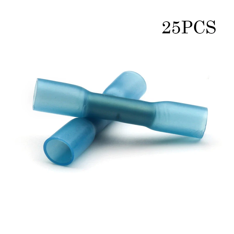 25Pcs Spade Female Heat Shrink Blue Wire 16-14Gauge Connectors Crimp Terminals