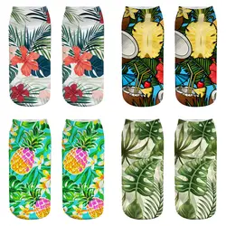 12 пар тропических растений 3D печатные носки цветок короткие носки женские