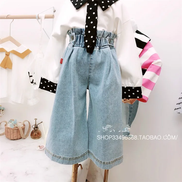 

2019 spring new children's clothing for girls in light-colored high-waisted flared trousers children jeans child tide