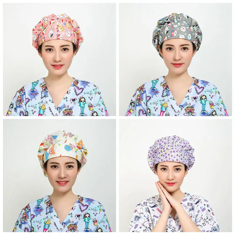 

4PCS/Lot Surgical Scrub Cap Printing Dome Scrub Hat Medical Surgical Caps Doctor Nurse Cap Scrub Lab Clinic Dental Operation Hat