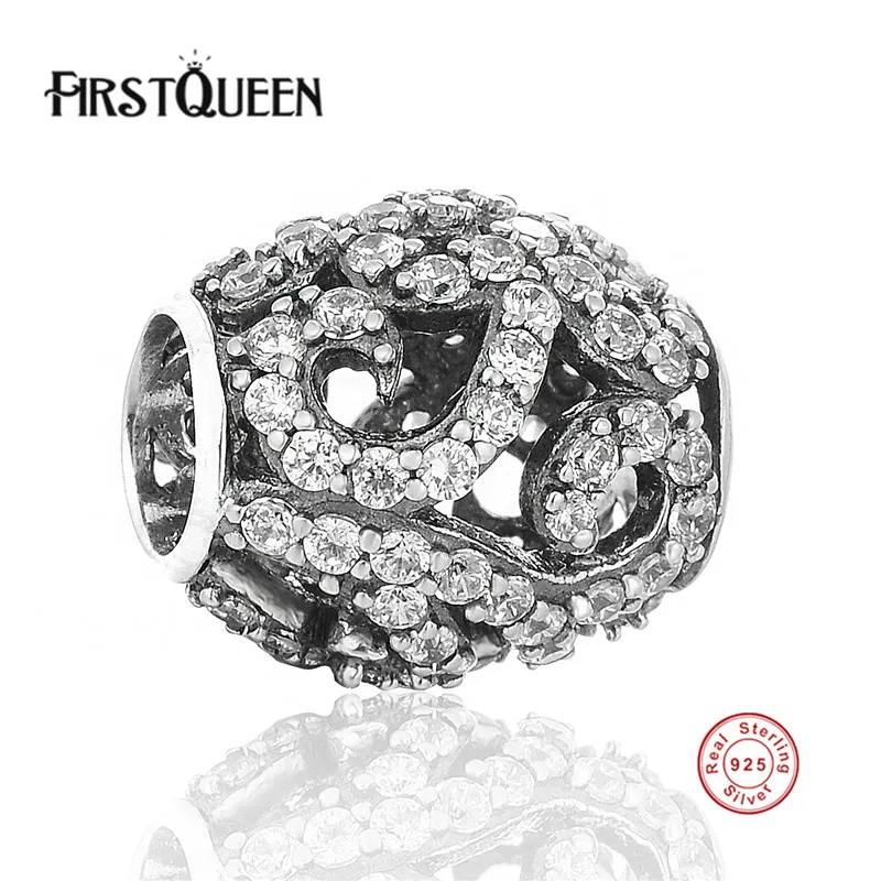 

FirstQueen High Quality Flower Charm Bead 925 Sterling Silver Openwork Heart Beads For Bracelet Bangle Jewelry Making