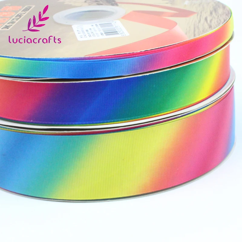 Распродажа Lucia crafts 10/20/40 мм градиентные цвета радуги печатных Grosgrain ленты DIY бант Головные уборы вечерние Декор материалы CS0306