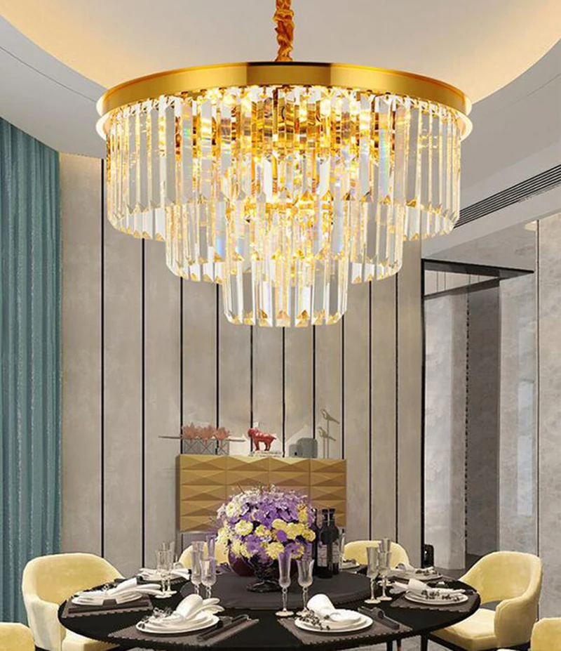 Золотая круглая хрустальная люстра, Современная гостиная, столовая, светодиодный подвесной светильник, круглые хрустальные лампы
