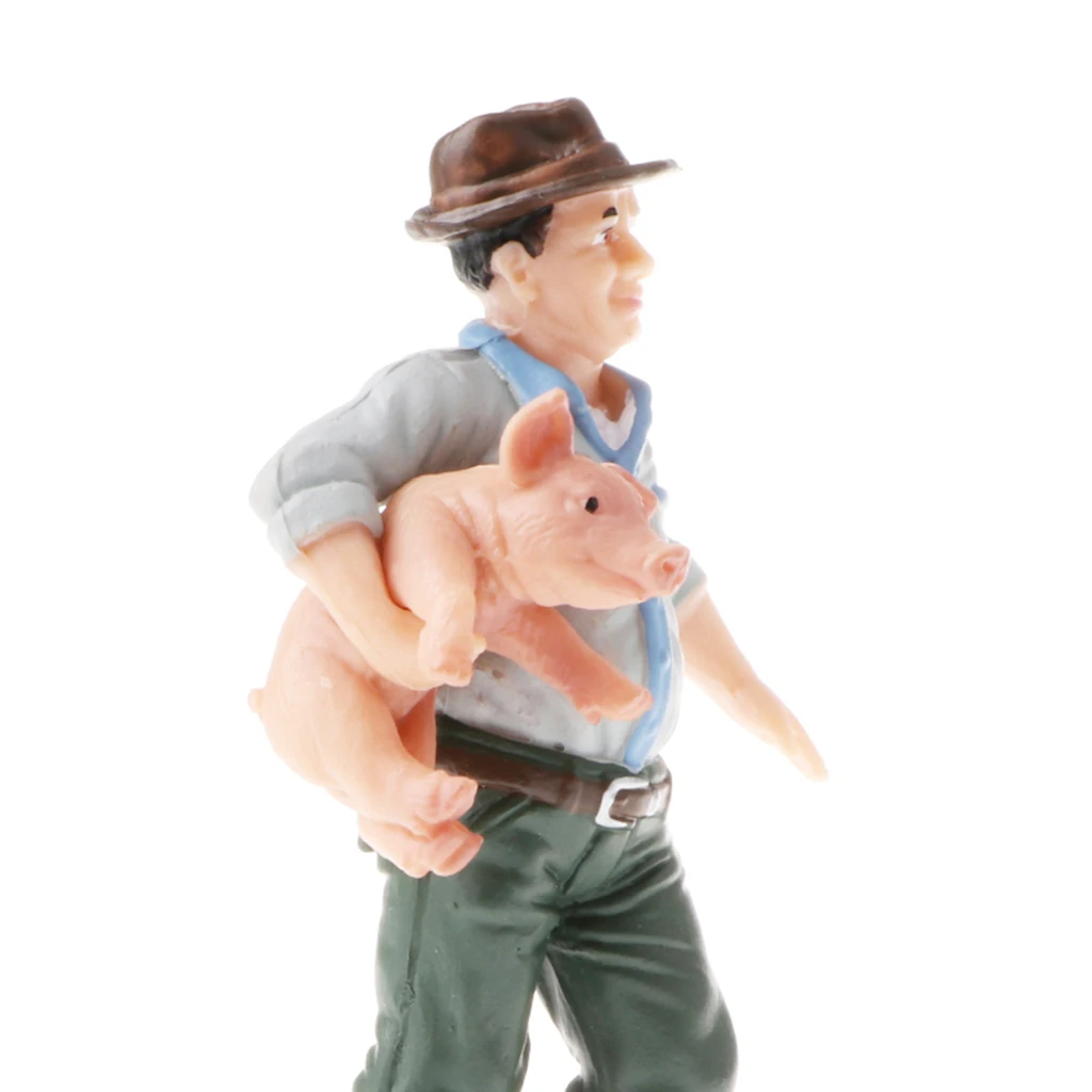 PVC Farm Animal Models Figurine Kids Children Nature & Science Toys - Farmer Holding Pig Figures
