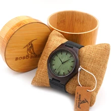 BOBO OISEAU F03 Vintage Noir Bois Montres Avec Réel En Cuir Top Brand Design de bande Hommes Montres À Quartz Avec Ronde Bambou boîte
