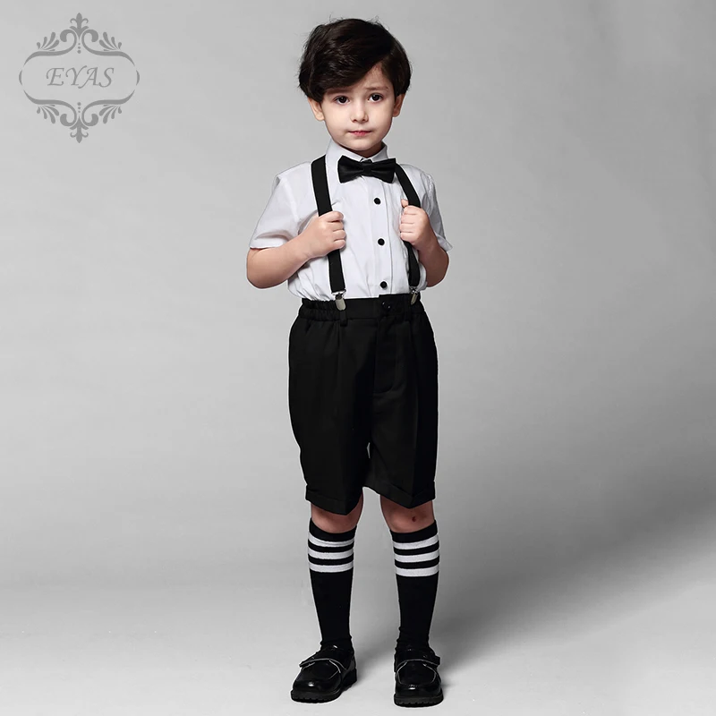 2017 Eyas Summer Children Little Boys' Black 4 pc Suspenders Shorts Set