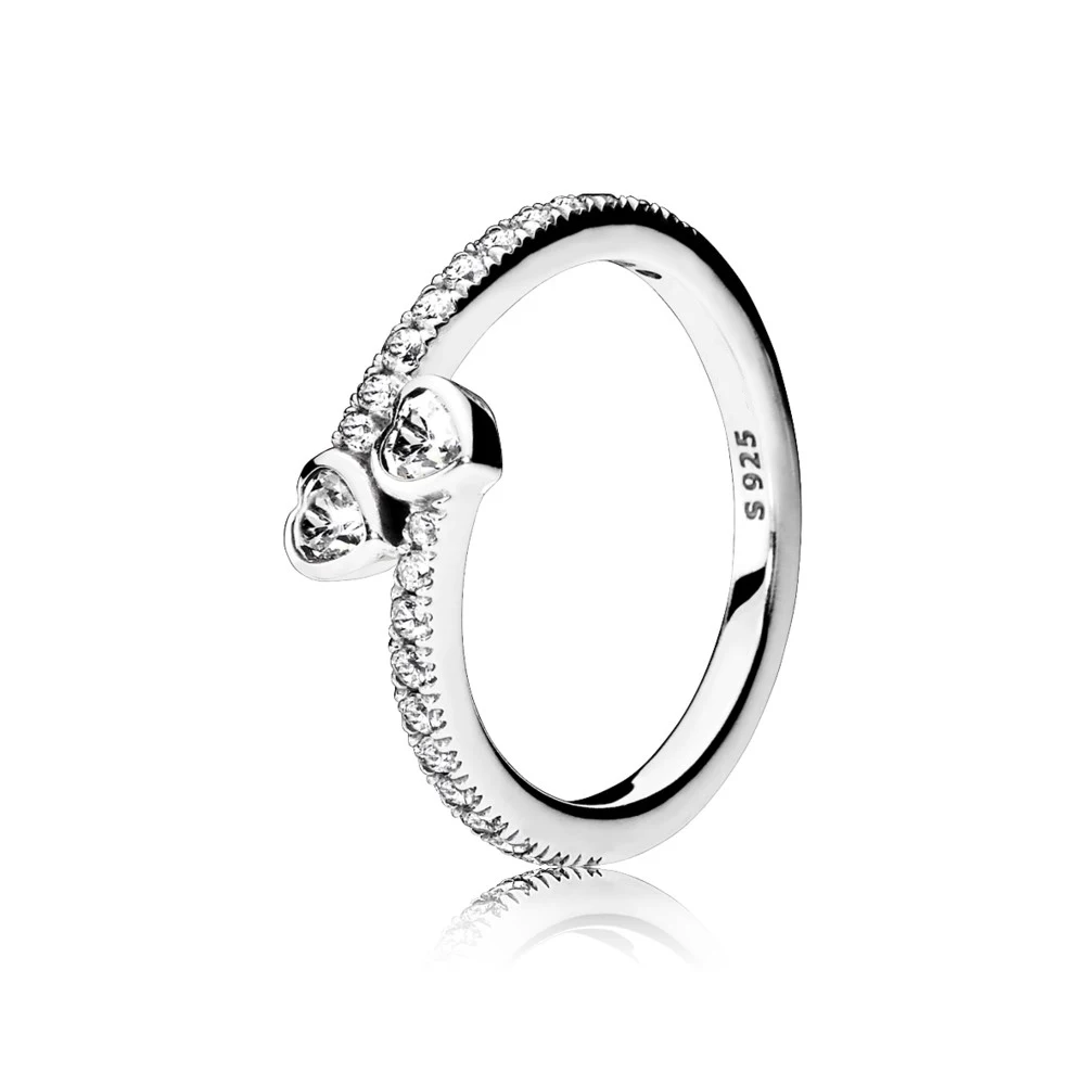 Женское кольцо на палец Forever Hearts Together Clear CZ из стерлингового серебра 925 пробы