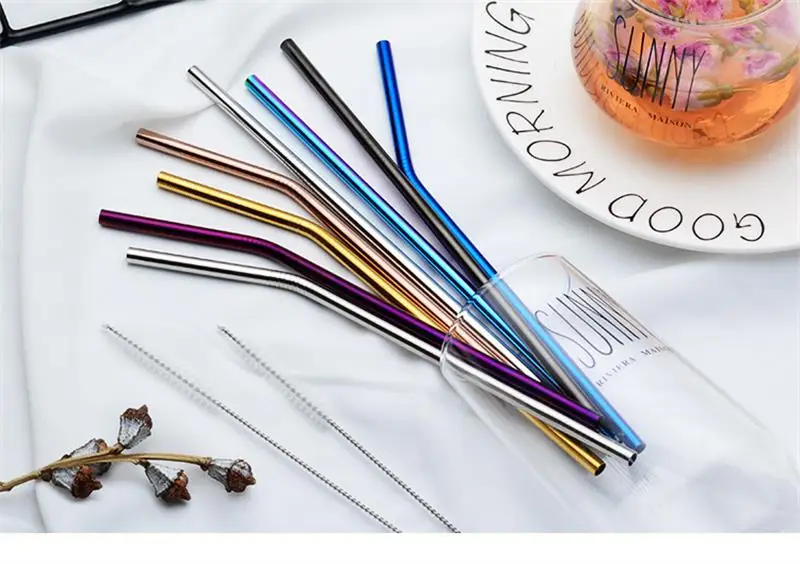 

4/8pcs Reusable Drinking Straw High Quality 304 Stainless Steel Metal Straw with Cleaner Brush For Mugs 20/30oz 215*6mm