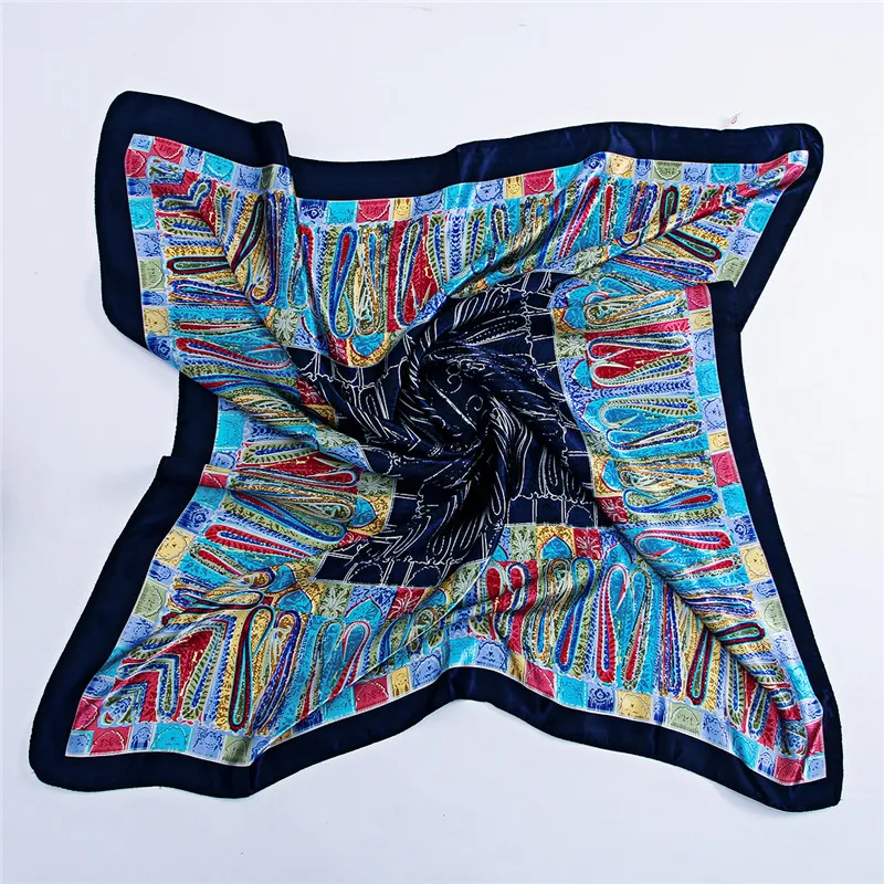 

90x90cm Square Women Scarf Factory Price Fashion Floral Plaid Small Handkerchief Soft Satin Scarfs Hot Girls Head Band