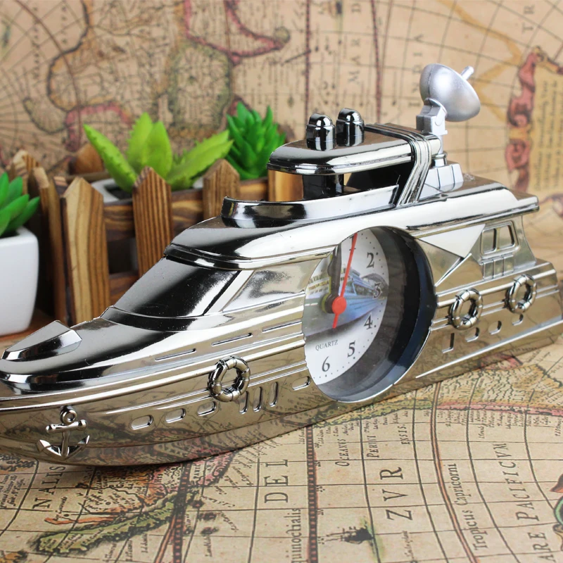

Retro Yacht Alarm Clock Vintage ABS Quartz Table Clocks Creative Home Decoration Analog Watch without Battery YL042403