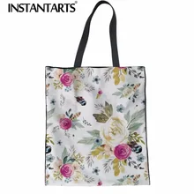 INSTANTARTS Забавный цветочный принт Женская сумка-шоппер сумка на плечо для женщин большая емкость Женская Хлопковая Сумка брендовый дизайн Сумка-тоут