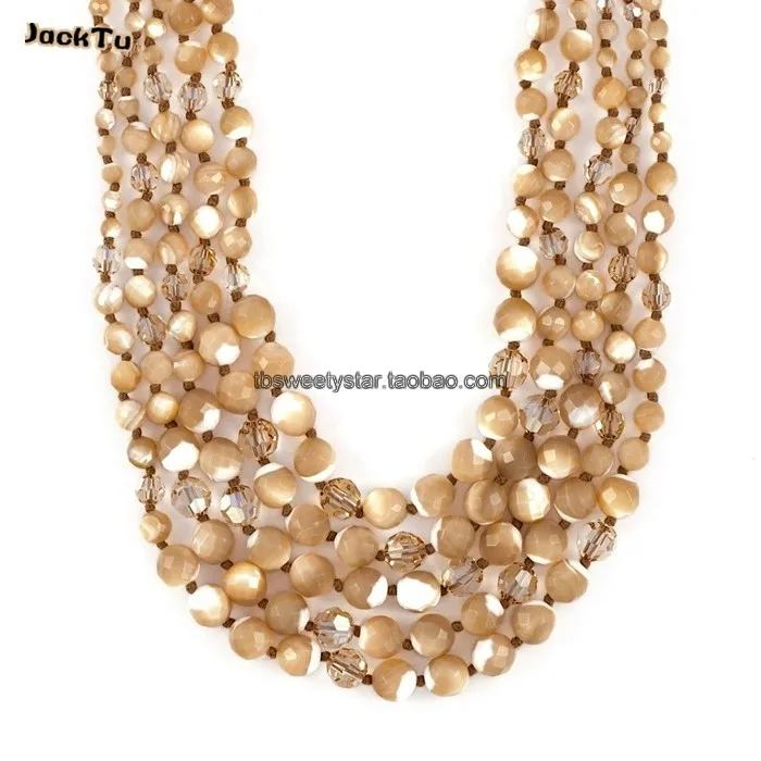 

silver button handmade brown mother of pearl with crystal fashion necklace women