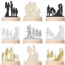 Жених и невеста свадебный юбилей Торт Топперы блестящие семья с тремя 3 дети мальчики девочки пользовательские вечерние украшения для тортов