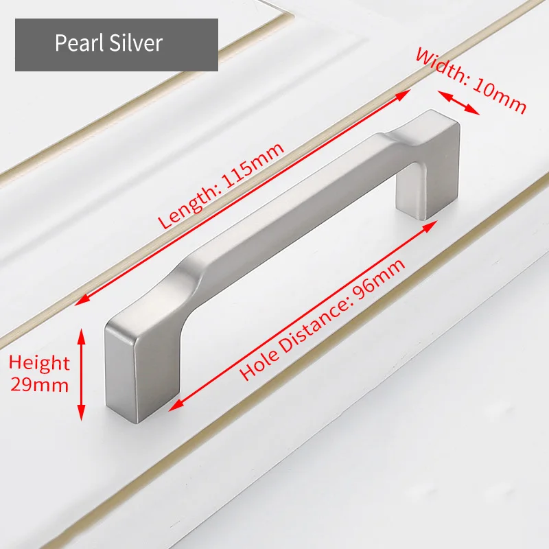 KAK цинковый сплав жемчужно-серая золотая для шкафа ручки твердые ручки для ящиков кухонный шкаф двери тянет Мебельная ручка фурнитура для шкафа - Цвет: Pearl Silver 96mm