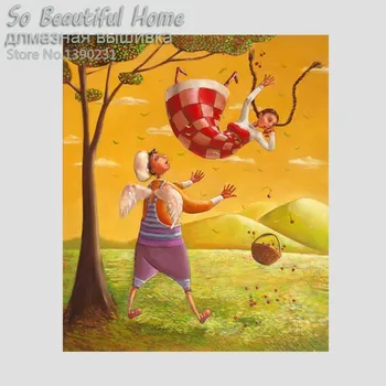

Cartoon boy and girl under tree Diamond Mosaic painting 3D Cross Stitch Square Diamond Sets Unfinish SH61049