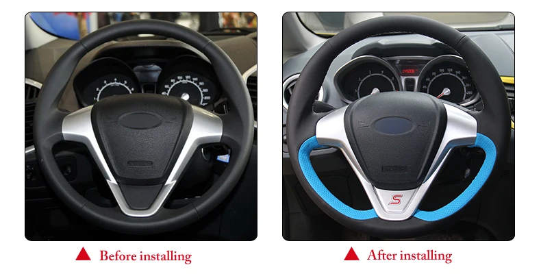 Черные кожаные голубые кожаные чехлы на рулевое колесо для Ford Fiesta 2008-2013 Ecosport 2013- автомобильные чехлы на руль