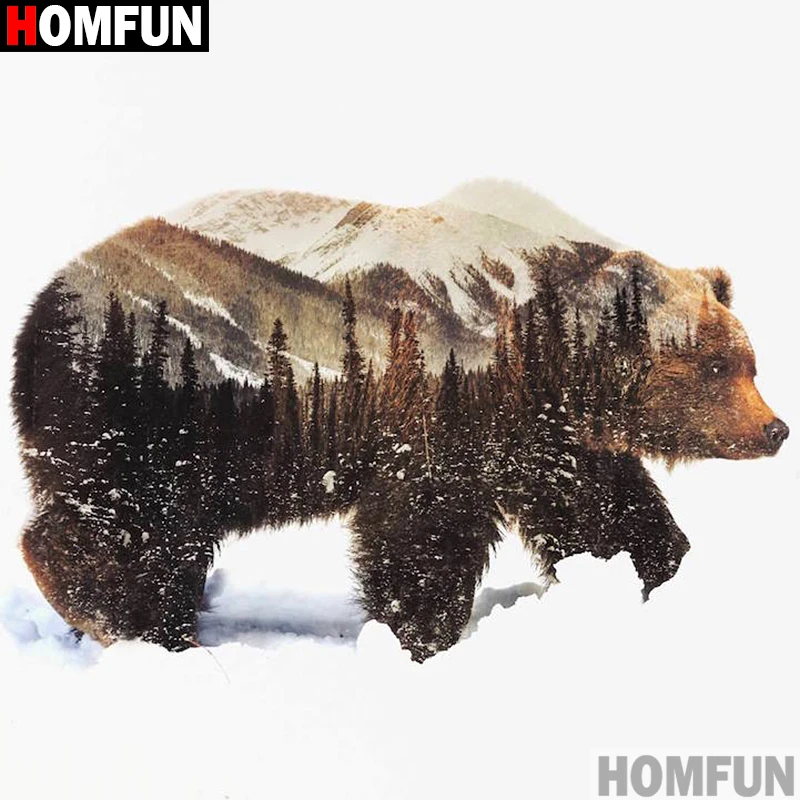 

Homfun Full Square/Round Drill 5D DIY Diamond Painting "Bear scenery" 3D Embroidery Cross Stitch Home Decor Gift A12591