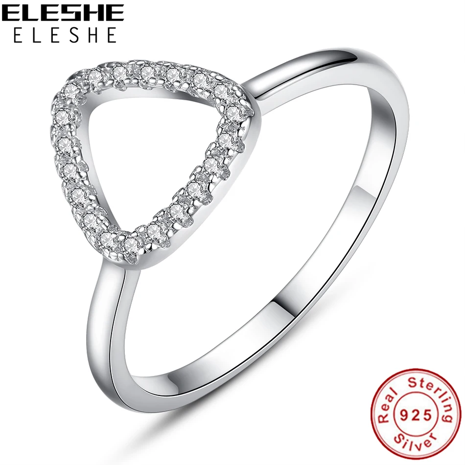 ELESHE 925 Sterling Silver Rings Geometric Women Classic Heart Full Pave AAA Cubic Zircon Engagement Wedding Band Ring for Girl