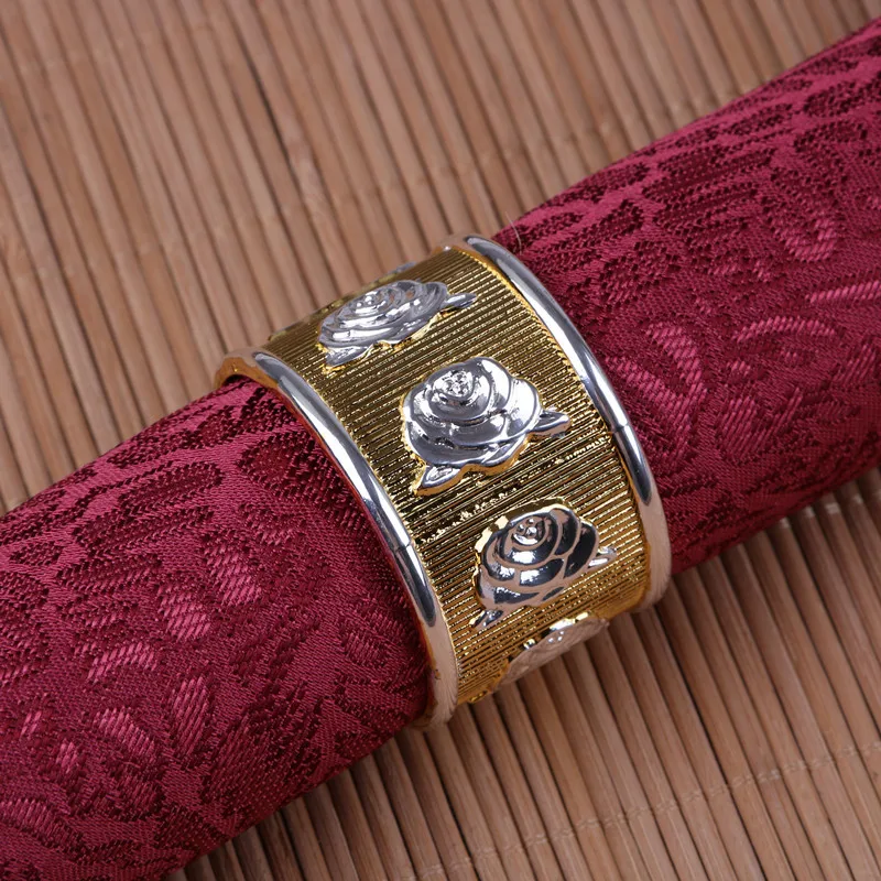 

10PCS alloy napkin ring rose napkin buckle gold / silver / gold and silver hotel soft decoration company model room mouth cloth