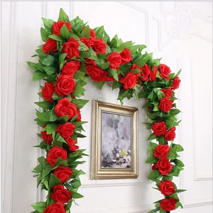 250CM Silk Roses Lvy Vine With Green Leaves For Home Wedding Decoration Fake Leaf Diy Hanging Garland Artificial Flowers