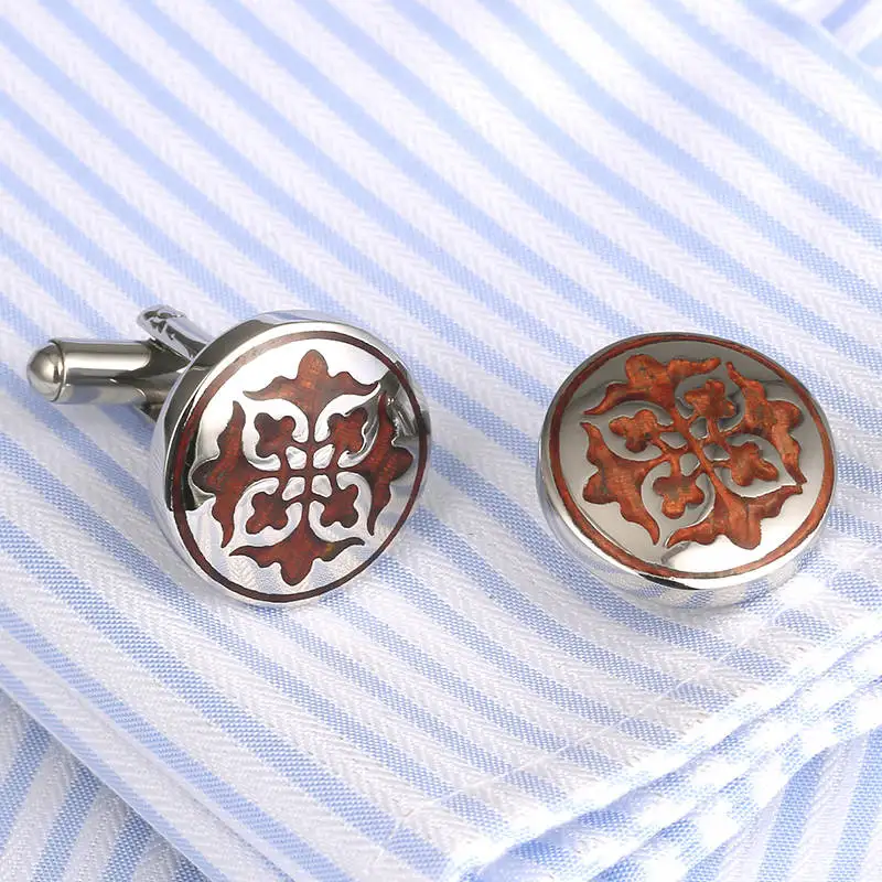 

High Quality Men's Cufflink Round Rosewood Cufflinks Silver Plating Men's Shirt cuff links mens 361