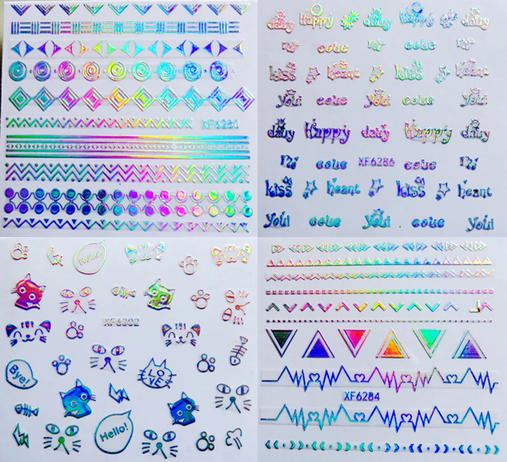 

30 Styles! 1 Sheet Nails Art Manicure Back Glue Decal Decorations Design 3D Laser Color Nail Sticker For Nails Tips Beauty