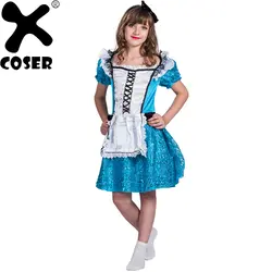 XCOSER 2018 Хэллоуин Детский костюм для вечеринок для девочек сладкий Алиса платье принцессы Dirndl сцены милые Платье для косплея и головной убор