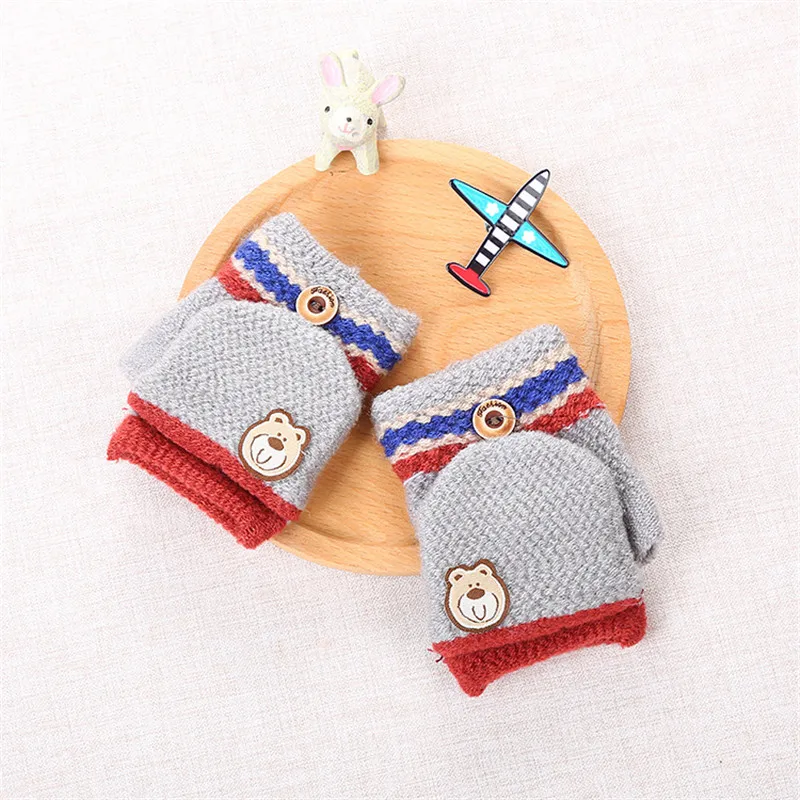 Toddler Baby Cute Thicken Hot Fingerless Gloves Kids Winter Warm Gloves Baby Knitted Mittens Baby Girls Boys Warm Gloves Toddler Knitting Mittens (2)