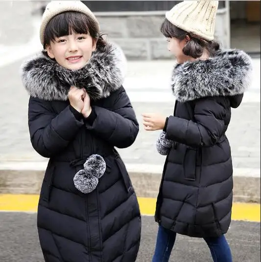 Г. Хорошее качество; Зимние Пуховые Пальто для маленьких девочек; Длинные Стильные ветрозащитные детские куртки; Детские теплые парки для школьников; верхняя одежда - Цвет: Черный