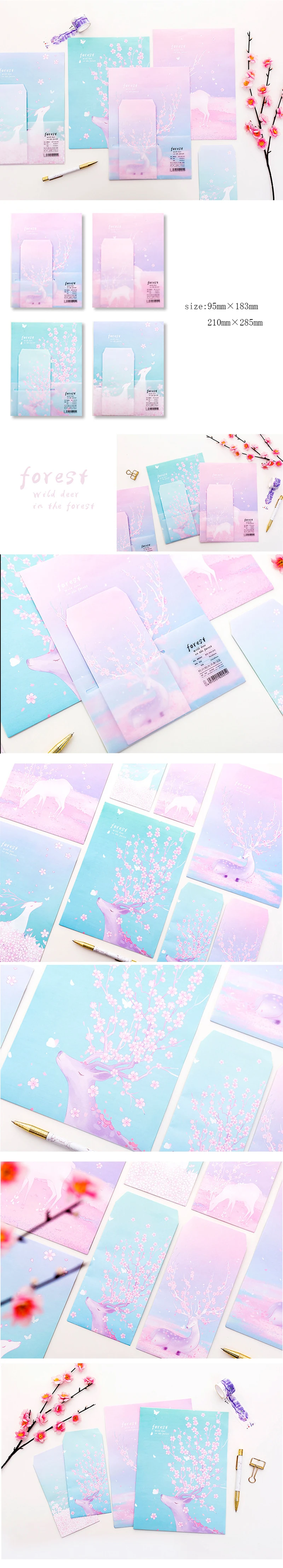 3 конверт + 6 бумага/лот луй лес розовый сливы открытки с конвертом крышка поздравительных открыток бумажные конверты канцелярские