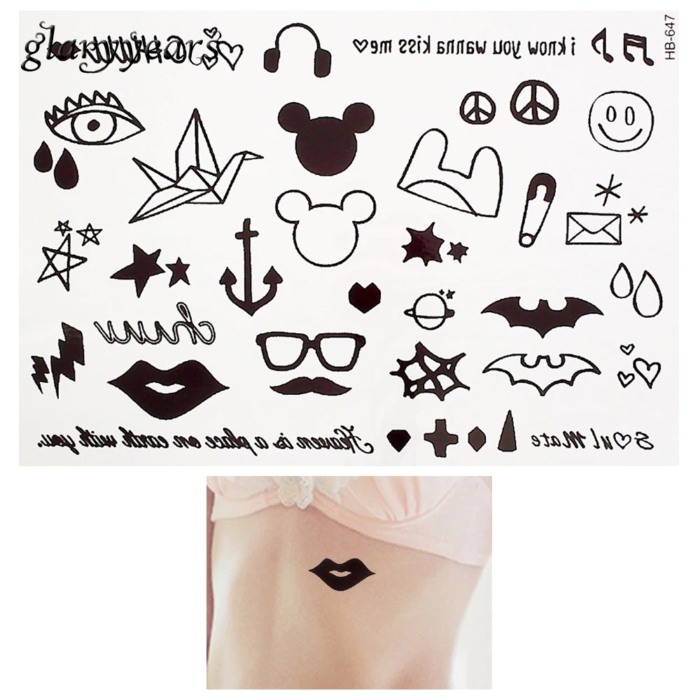 071 30 De Réduction1 Pièce Fleur Bras Corps Art Décalcomanie Tatouage Paix Lèvres Imprimer Sourire Visage Motif Temporaire Tatouage Autocollant
