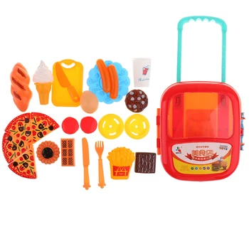 

Plastic Pizza Food Kitchen Pretend Play Set for Kids with Suitcase Red