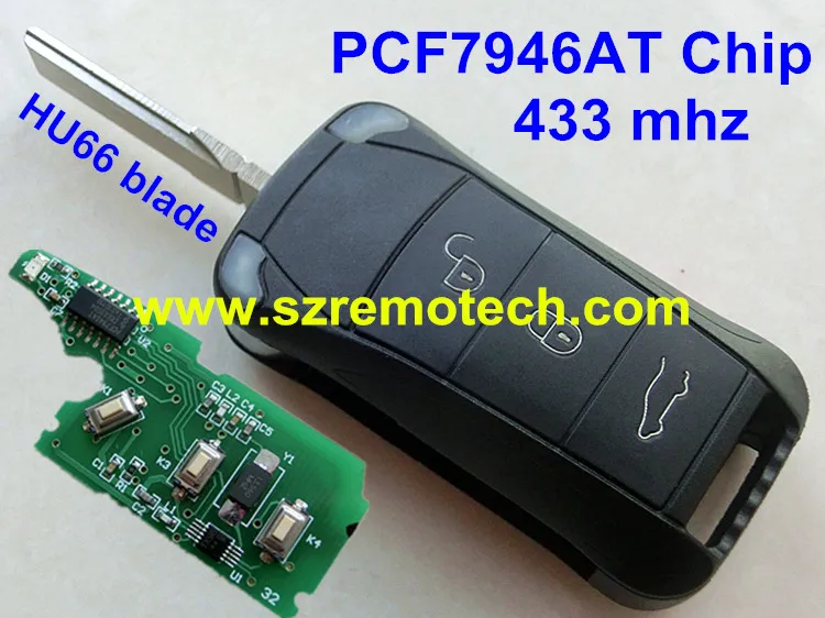Free Shipping New Uncut Remote Key 3 Button 433MHz ID46 PCF7946AT Chip HU66 Blade Fit For