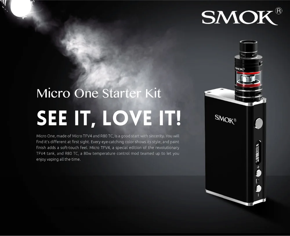 

100% Original Smok Micro One Starter Kit 80W 4400mah R80 Temperature Control Mod with Micro TFV4 Tank Electronic Cigarette Kit