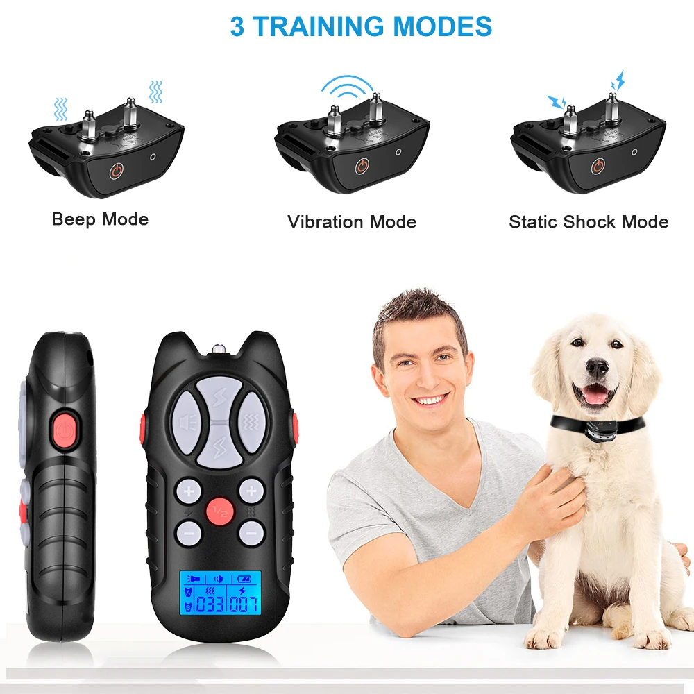 1000 м ошейник для дрессировки собак с электрическим током/вибрацией/звуком ошейник с дистанционным управлением водонепроницаемый перезаряжаемый с ЖК-дисплеем для собак