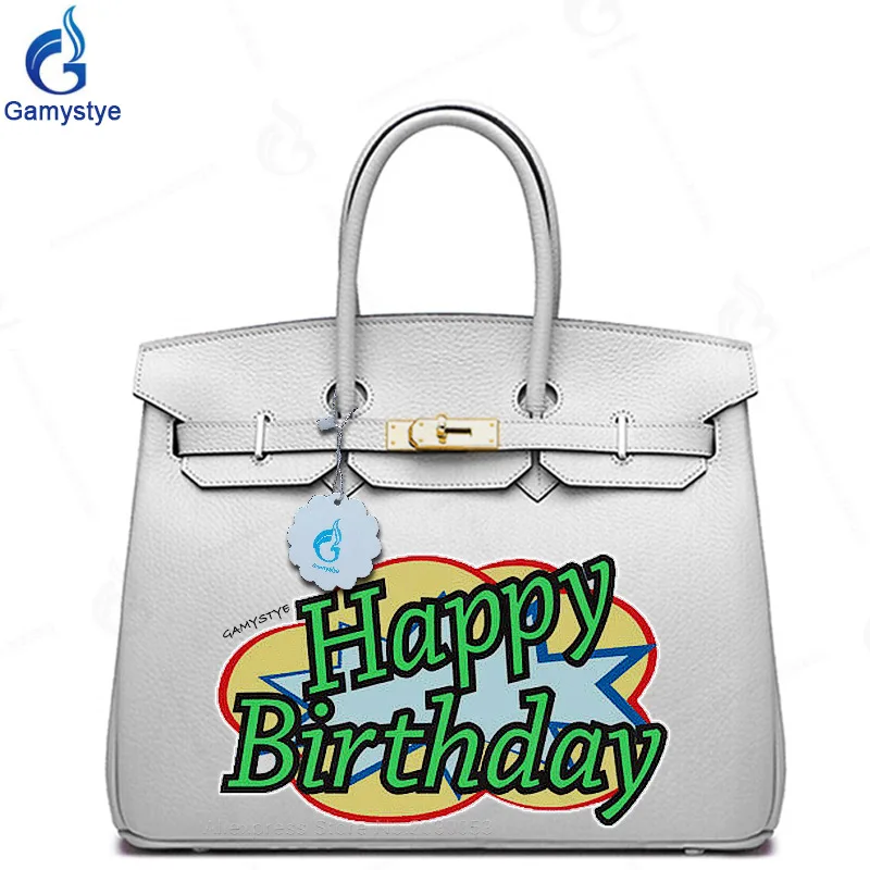 

POP ART GIFT Happy Birthday Gift Bags Real Cowskin Leather bags handbags women Tote Designer Graffiti Purses Custom Shoulder bag