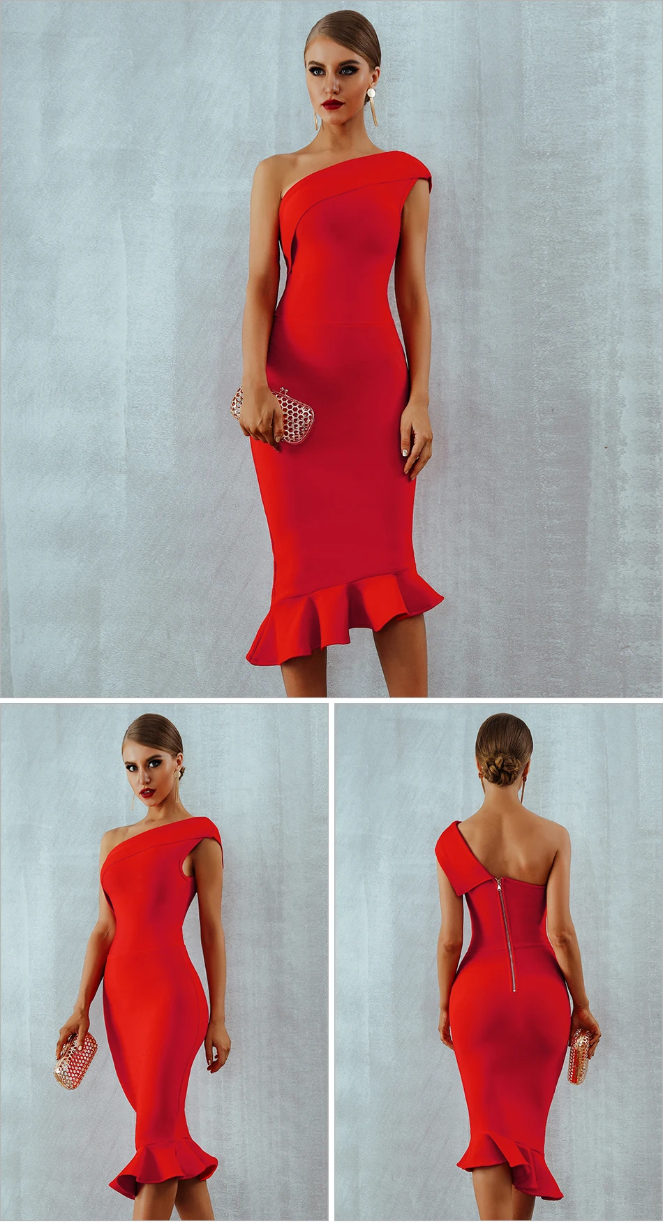 One Shoulder Sleeveless Ruffles Bandage Dress in Dresses