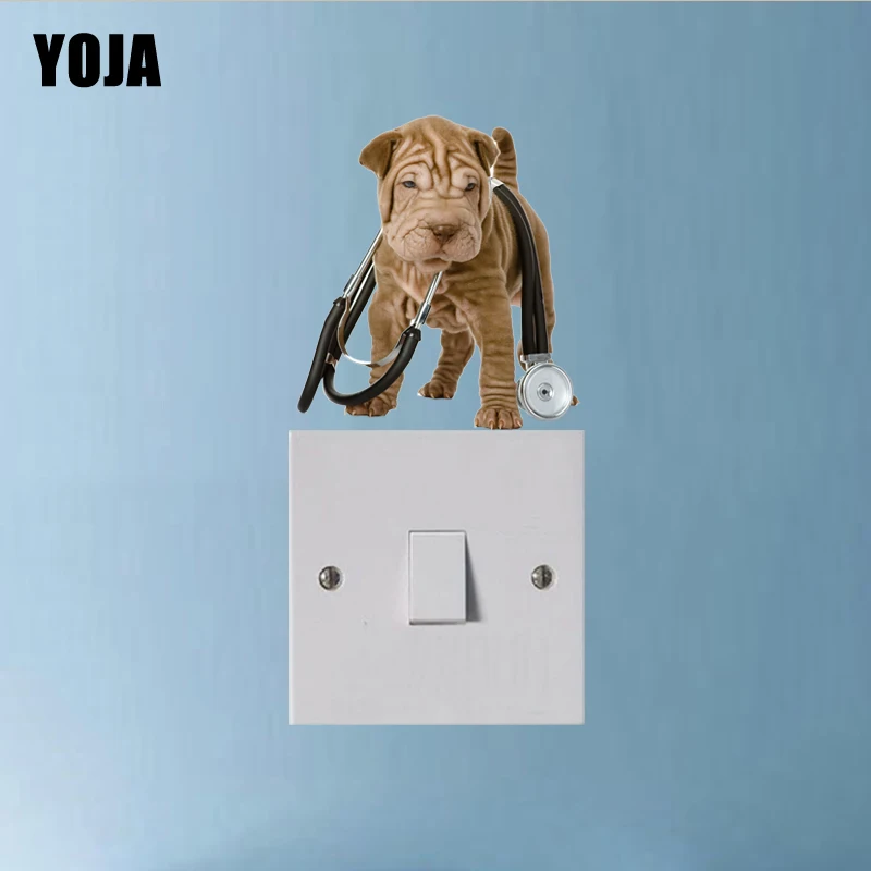 YOJA Shar-pei и стетоскоп цветная ПВХ Наклейка на стену для выключателя наклейка