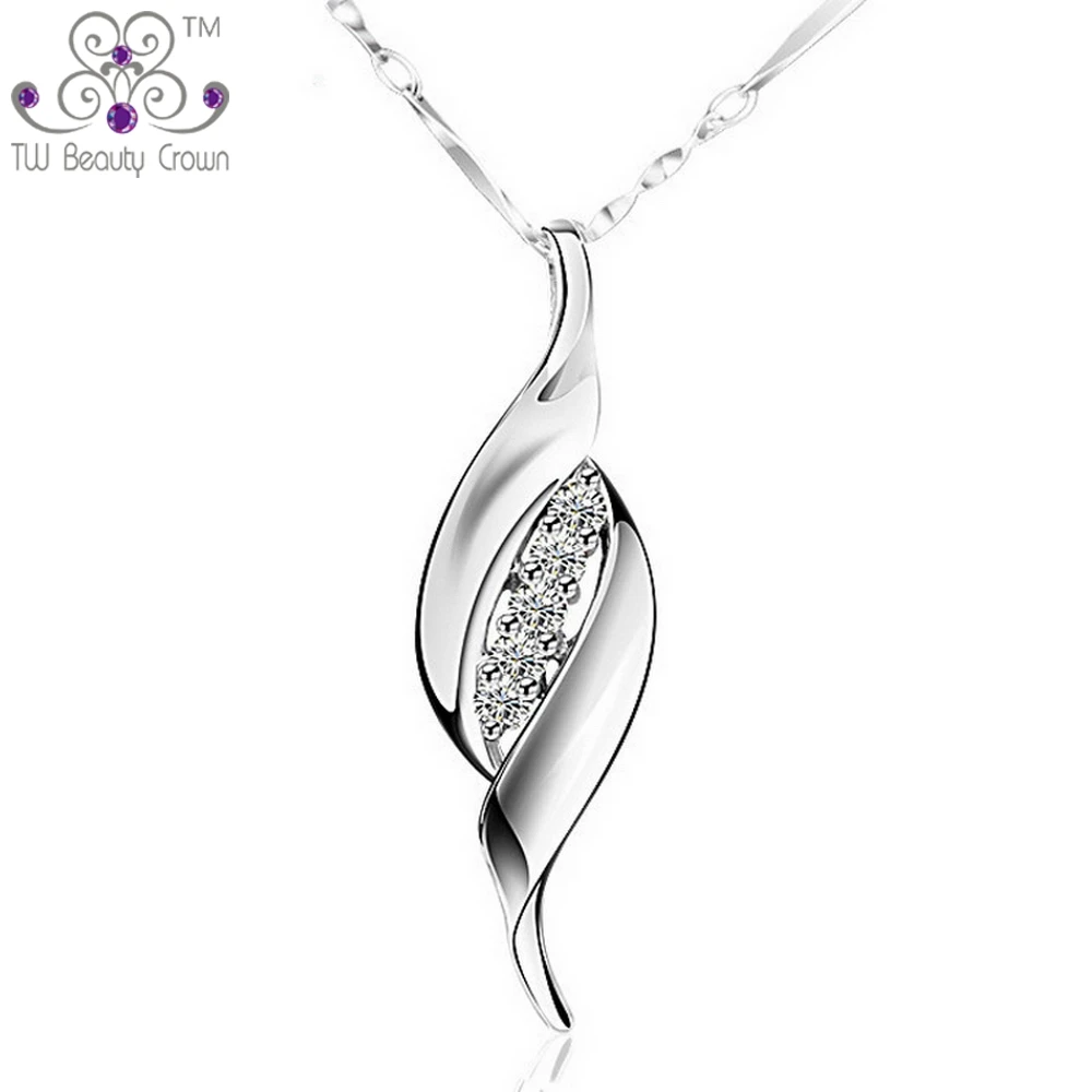 

3 Sets/Lot Real 925 Sterling Silver Clear Cubic Zirconia 31mm Long Pendant Necklaces Fashion Women Female Wholesale Jewelry