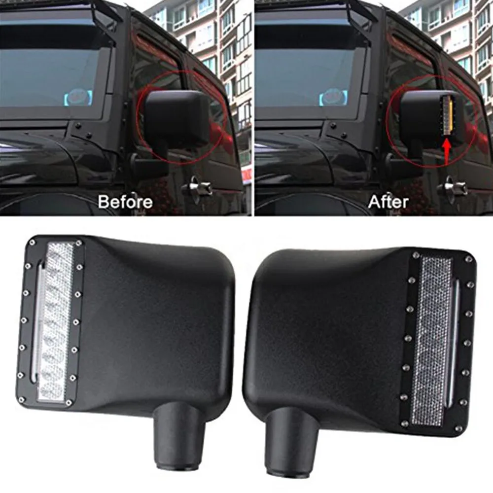 2X For Jeep Wrangler Rear View Side Mirrors Housing Lights with LED