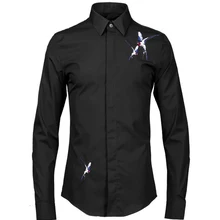 Осенний стиль Европейская Американская Мода Птицы вышитые мужские рубашки с длинными рукавами молодой личности модная повседневная рубашка