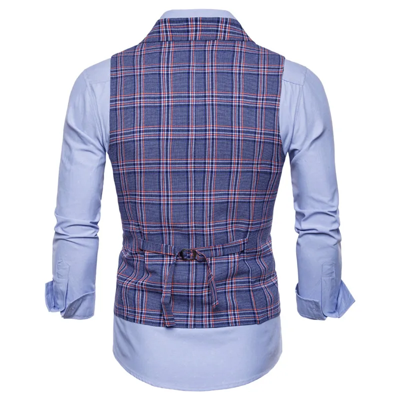 Riinr 2019 New Men's Business Casual Vest Plaid Vest Men's High Quality Large Size Jacket Sleeveless Vest Style Slim Fit