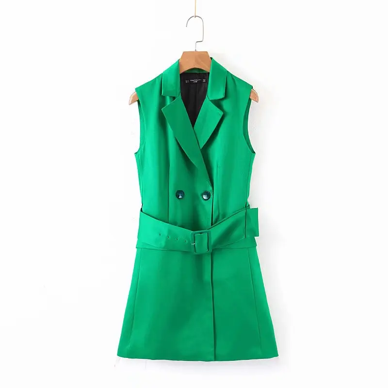 

Women fashion candy color double breasted casual slim vest blazer office lady business outwear sashes suits chic Coat CT227