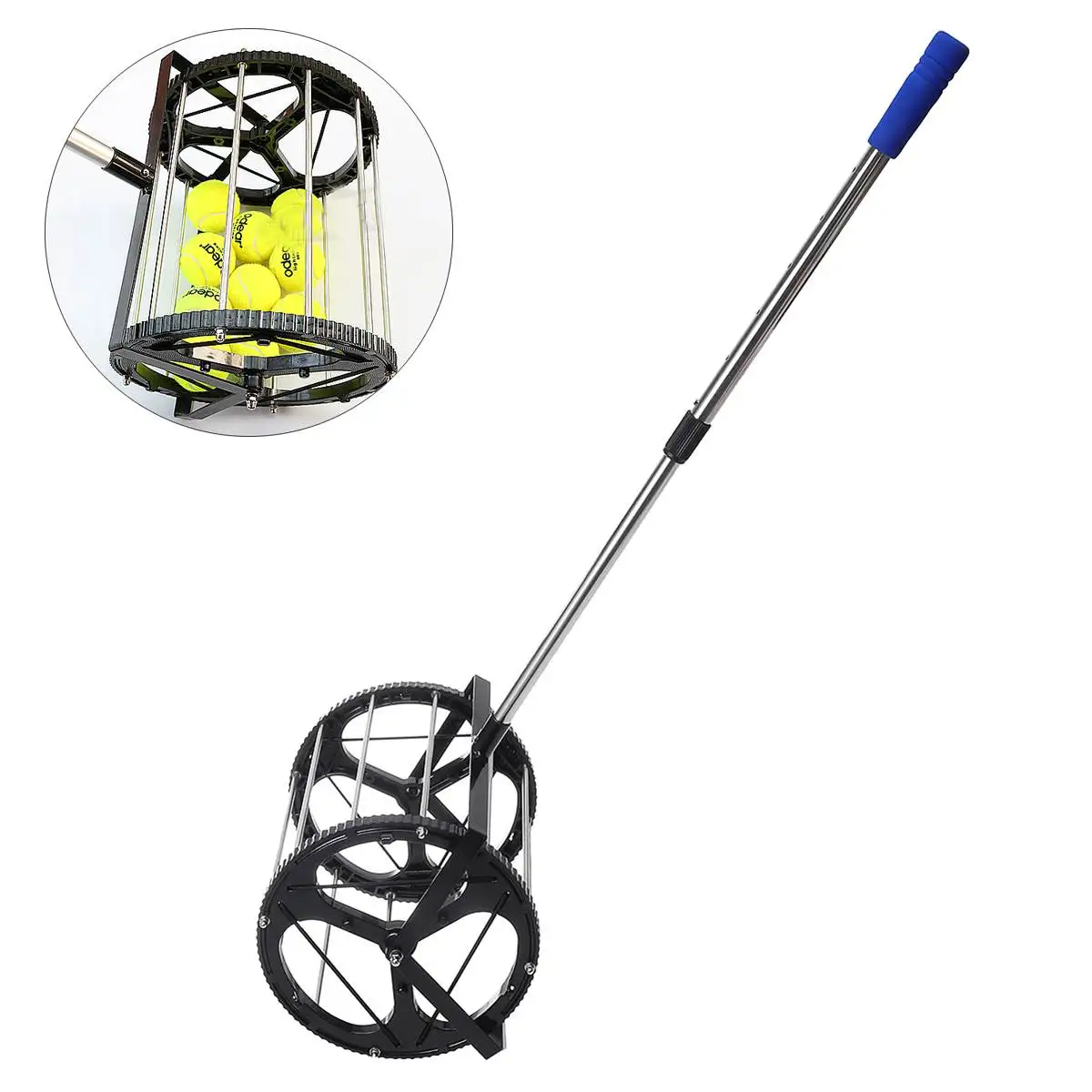 Black Tennis Golf Ball Picker Stainless Steel Picking Machine Basket Sport Baseball Pick Up Hopper Tennis Golf Rod Accessories