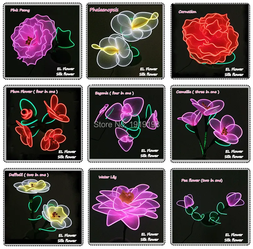 1 шт. Новое поступление красочные светящиеся чистый шелк ручной работы EL провода светодиодный свет мигает цветочный праздник освещение
