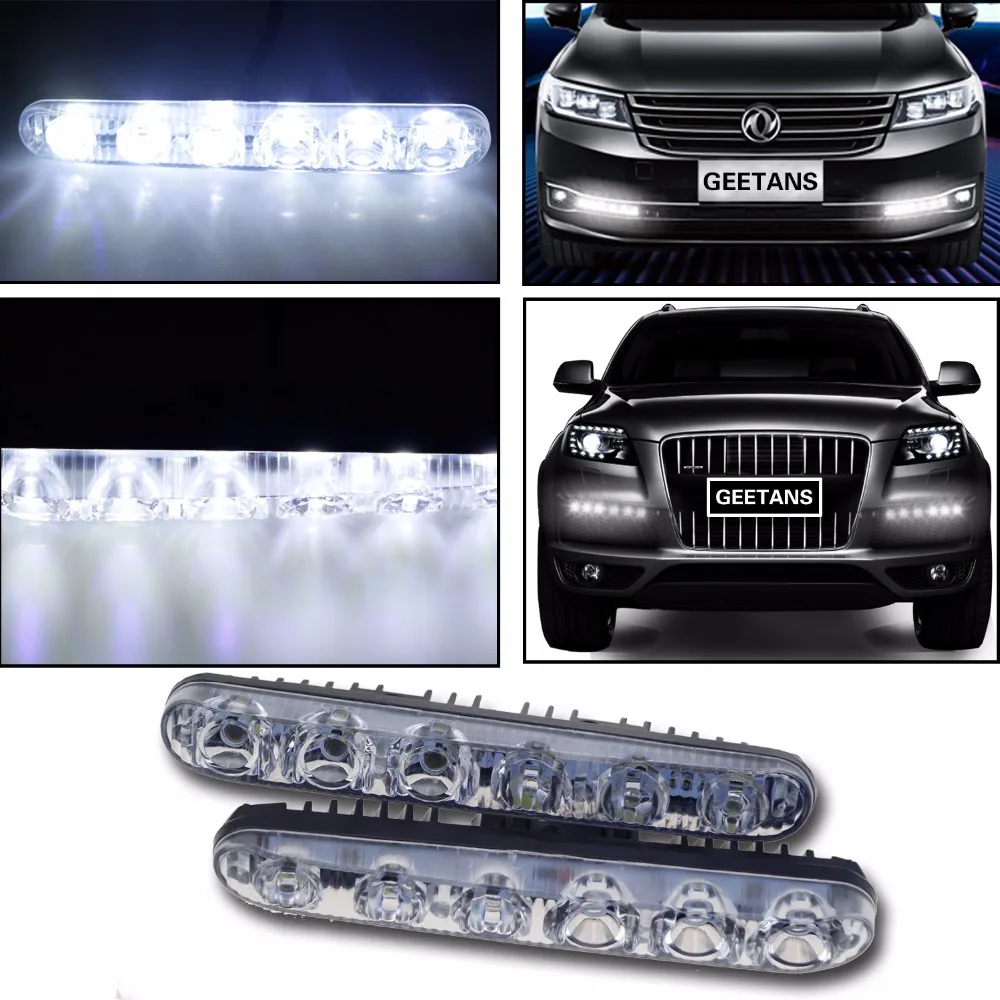 GEETANS 2 шт. 6LED DRL аксессуары для стайлинга автомобилей светильник s Hi/Lo луч Универсальный водонепроницаемый для авто противотуманный светильник супер яркий 12 в 6000 К AB